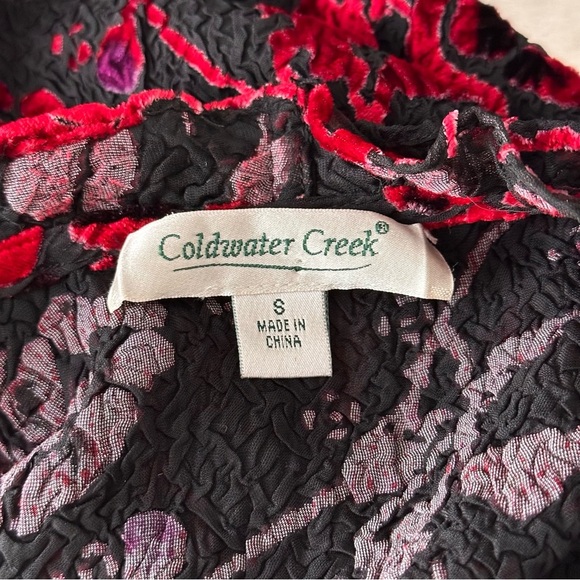 COLDWATER CREEK Sheer Velvet Burnout Ruffle Trim Floral Blouse Whimsigoth Small - Picture 11 of 14